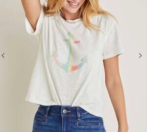 New with tags, VENUS White Cropped Anchor Short Sleeve Shirt Top, Size XL